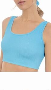 Hit Rewind Juniors Tankini Aqua Blue Textured Swim Top W/Scrunchy LARGE (11-13)